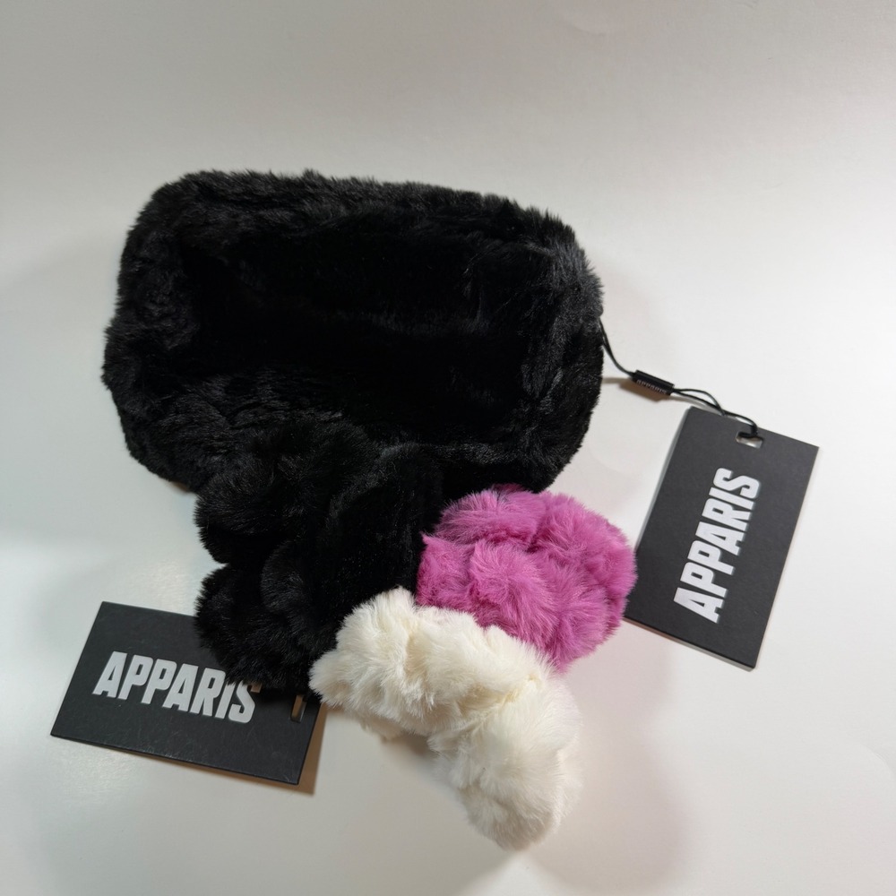 Apparis Faux Fur Pouch and Scrunchie Set OS Black Pink White New